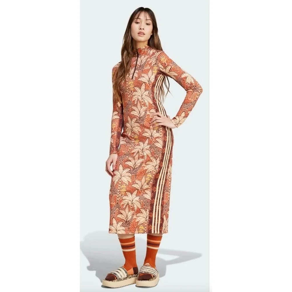 Farm Rio x Adidas Tropical Print Zip Up Midi Dress Small - Picture 1 of 16